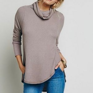 Free People Cowl Neck Waffle Knit Sweater XS